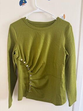 Olive Green Long Sleeve Button Accent Top - Size M